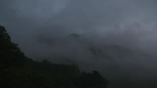早朝の山の霧